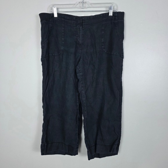 J Jill Women's Linen Cropped Wide Leg Capri Pants Size 12 Black Casual - Picture 1 of 10